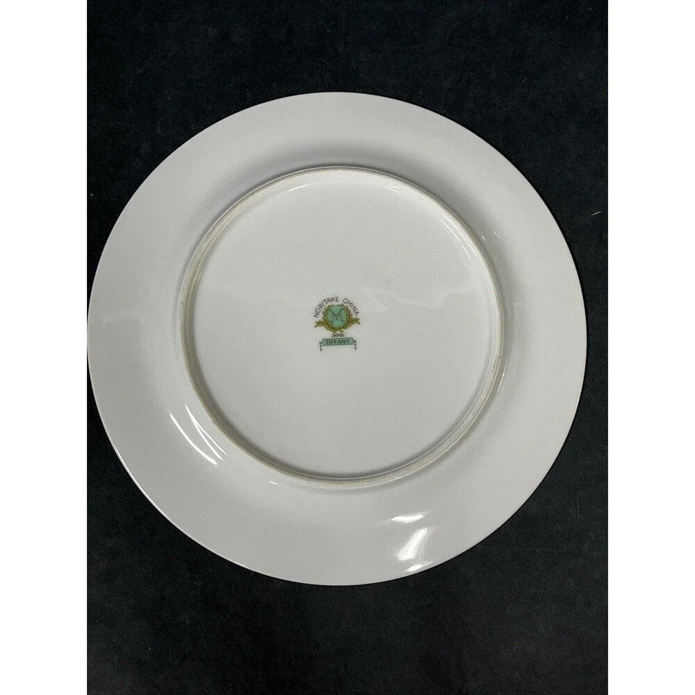 1930s Noritake Tiffany M Teacup Saucer Plate 4 Pc Set Gold Trim Ivory Aqua Beige